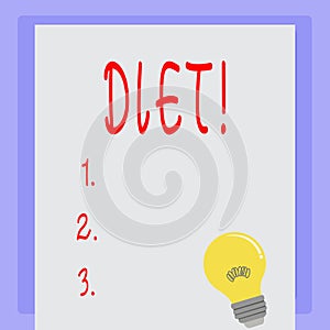 Handwriting text Diet. Concept meaning Dietitians create meal plans to adopt and maintain healthy eating.