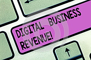 Handwriting text Digital Business Revenue. Concept meaning Income from digital sales or electronic delivery Keyboard key