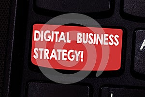 Handwriting text Digital Business Strategy. Concept meaning Plan for maximizing the business benefits Keyboard key