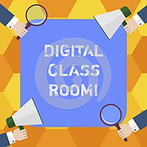 Handwriting text Digital Class Room. Concept meaning where student learning and interaction with instructor Hu analysis