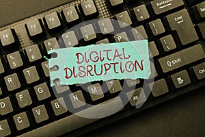 Handwriting text Digital Disruption. Word for occur when technologies affect value proposition of goods Word Processing