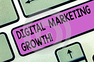 Handwriting text Digital Marketing Growth. Concept meaning greater online product sales or service income Keyboard key