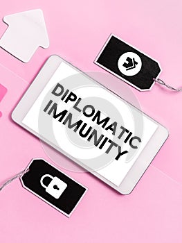 Handwriting text Diplomatic Immunity. Business approach law that gives foreign diplomats special rights in the country