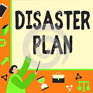 Handwriting text Disaster Plan. Business idea Respond to Emergency Preparedness Survival and First Aid Kit Businessman