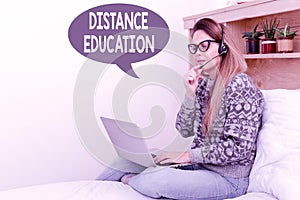 Handwriting text Distance Education. Business concept learning remotely without being present at school Student Learning