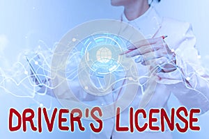 Handwriting text Driver S License. Concept meaning a document permitting a person to drive a motor vehicle Lady In