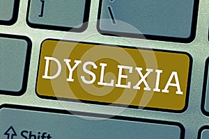 Handwriting text Dyslexia. Concept meaning Disorders that involve difficulty in learning to read and improve