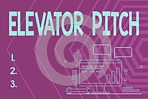 Handwriting text Elevator Pitch. Business idea A persuasive sales pitch Brief speech about the product Computer