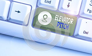 Handwriting text Elevator Pitch. Concept meaning the elevator statement is a short description of an idea