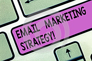 Handwriting text Email Marketing Strategy. Concept meaning plan of action to promote products and services Keyboard key Intention