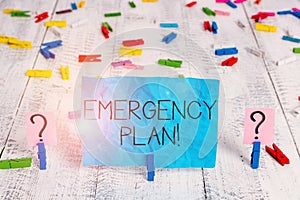 Handwriting text Emergency Plan. Concept meaning actions developed to mitigate damage of potential events Scribbled and crumbling