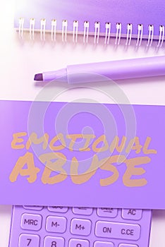Handwriting text Emotional Abuse. Word Written on person subjecting or exposing another person to behavior photo