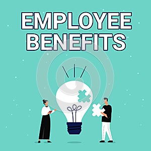 Handwriting text Employee Benefits. Business concept form of compensation paid by employers to workers Illustration Of