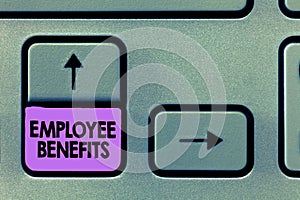 Handwriting text Employee Benefits. Concept meaning Indirect and noncash compensation paid to an employee