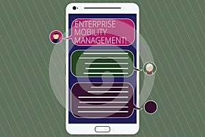 Handwriting text Enterprise Mobility Management. Concept meaning Approach use in analysisaging smartphones Mobile Messenger Screen