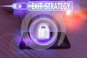 Handwriting text Exit Strategy. Concept meaning Extricating oneself from a situation that is become difficult photo