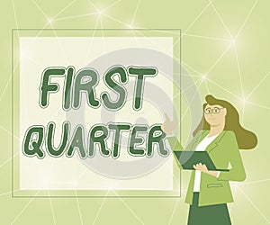 Handwriting text First Quarter. Business idea one of the considered four principal phases of the moon Illustration Of