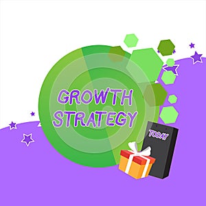 Handwriting text Growth Strategy. Concept meaning Strategy aimed at winning larger market share in shortterm Greeting