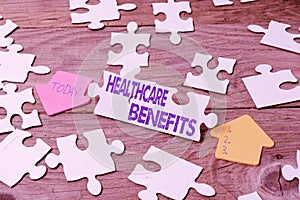 Handwriting text Healthcare Benefits. Word for monthly fair market valueprovided to Employee dependents Building An