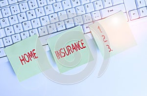 Handwriting text Home Insurance. Concept meaning it covers losses and damages to an individual s is house Three empty green square