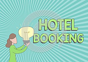 Handwriting text Hotel Booking. Business overview Online Reservations Presidential Suite De Luxe Hospitality Lady photo