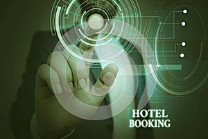 Handwriting text Hotel Booking. Concept meaning Online Reservations Presidential Suite De Luxe Hospitality Male human photo