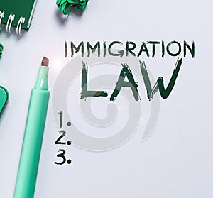 Handwriting text Immigration Law. Business concept national statutes and legal precedents governing immigration