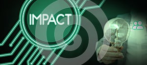 Handwriting text Impact. Word for action of one object coming forcibly into contact with another photo