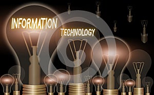 Handwriting text Information Technology. Concept meaning use Systems to Store Retrieve Transmit Send Data