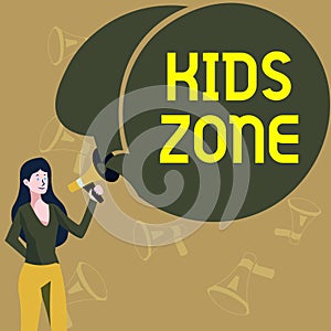 Handwriting text Kids Zone. Business showcase An area or a region designed to enable children to play and enjoy