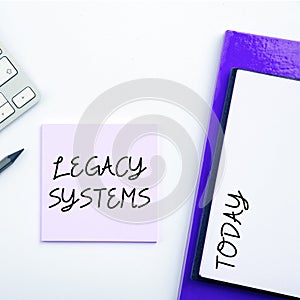 Handwriting text Legacy Systems. Internet Concept old method technology computer system or application program