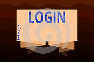 Handwriting text Login. Concept meaning Entering website Blog using username and password Registration Ribbon Sash Folded and
