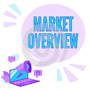 Handwriting text Market Overview. Business idea brief synopsis of a commercial or industrial market Laptop Drawing