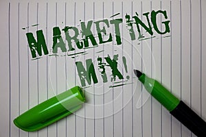 Handwriting text Marketing Mix Motivational Call. Concept meaning Actions to promote brand product in market Linned paper backgrou