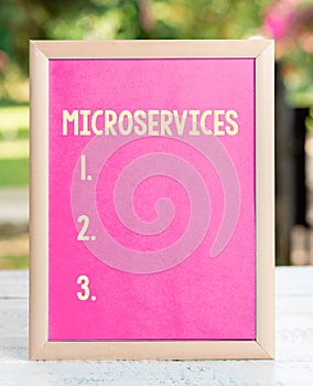 Handwriting text Microservices. Business idea Software development technique Building single function module