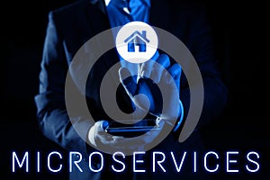 Handwriting text Microservices. Internet Concept Software development technique Building single function module