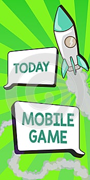 Handwriting text Mobile Game. Concept meaning they are entertaining programs made to work on smart device Rocket Ship