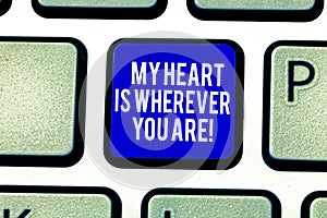 Handwriting text My Heart Is Wherever You Are. Concept meaning Expressing roanalysistic feelings and emotions Keyboard photo