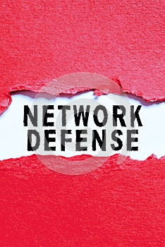 Handwriting text Network Defense. Business showcase easures to protect and defend information from disruption