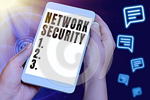 Handwriting text Network Security. Business overview practice of securing a computer web from intruders
