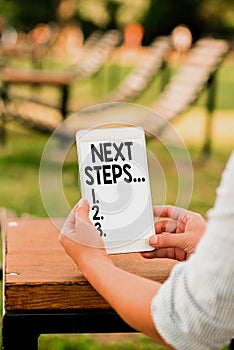 Handwriting text Next Steps. Business approach something you do or plan after you ve finished something else Online Jobs