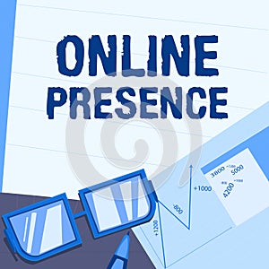 Handwriting text Online Presence. Word for existence of an individual can be found via an online search