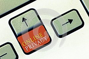 Handwriting text Online Privacy. Concept meaning Security level of personal data published via the Internet
