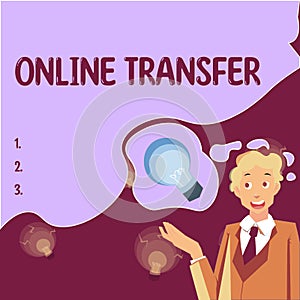 Handwriting text Online Transfer. Internet Concept authorizes a fund transfer over an electronic funds transfer photo