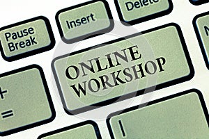 Handwriting text Online Workshop. Concept meaning shows of goods and commodities over the electronic websites