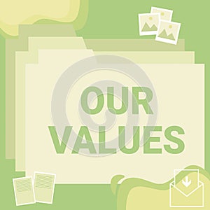 Handwriting text Our Values. Business approach list of morals companies or individuals commit to do them Desktop Folders