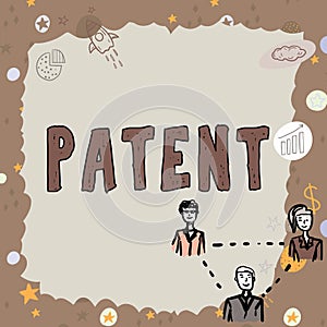 Handwriting text Patent. Business approach intellectualproperty that gives owner legal right has the sole right photo