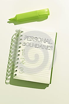 Handwriting text Personal Boundaries. Business idea something that indicates limit or extent in interaction with