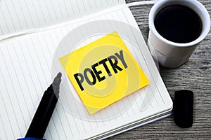 Handwriting text Poetry. Concept meaning Literary work Expression of feelings ideas with rhythm Poems writing Study material folde