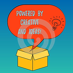 Handwriting text Powered By Creative And Ideas. Concept meaning Powerful creativity innovation good energy Idea icon Inside Blank